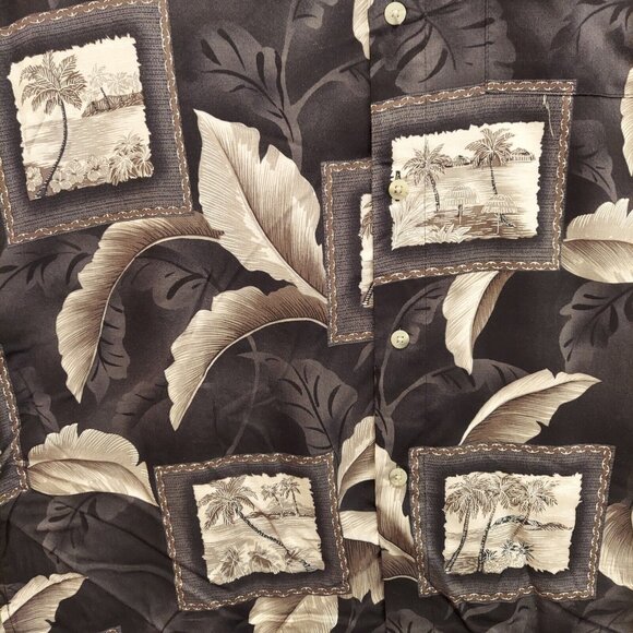 Croft & Barrow Mens M Black Grey Palm Hawaiian Button Up Short Sleeve Casual vac - Picture 10 of 11